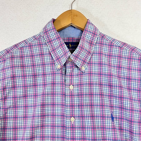 Polo Ralph Lauren Other - Polo Ralph Lauren Long Sleeve Shirt Mens Large Pink White Plaid Slim Fit Pony